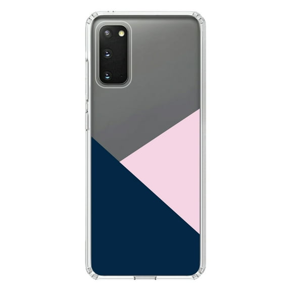 DistinctInk Clear Shockproof Hybrid Case for Galaxy S20 PLUS / 5G (6.7" Screen) - TPU Bumper, Acrylic Back, Tempered Glass Screen Protector - Color Block - Navy & Pink
