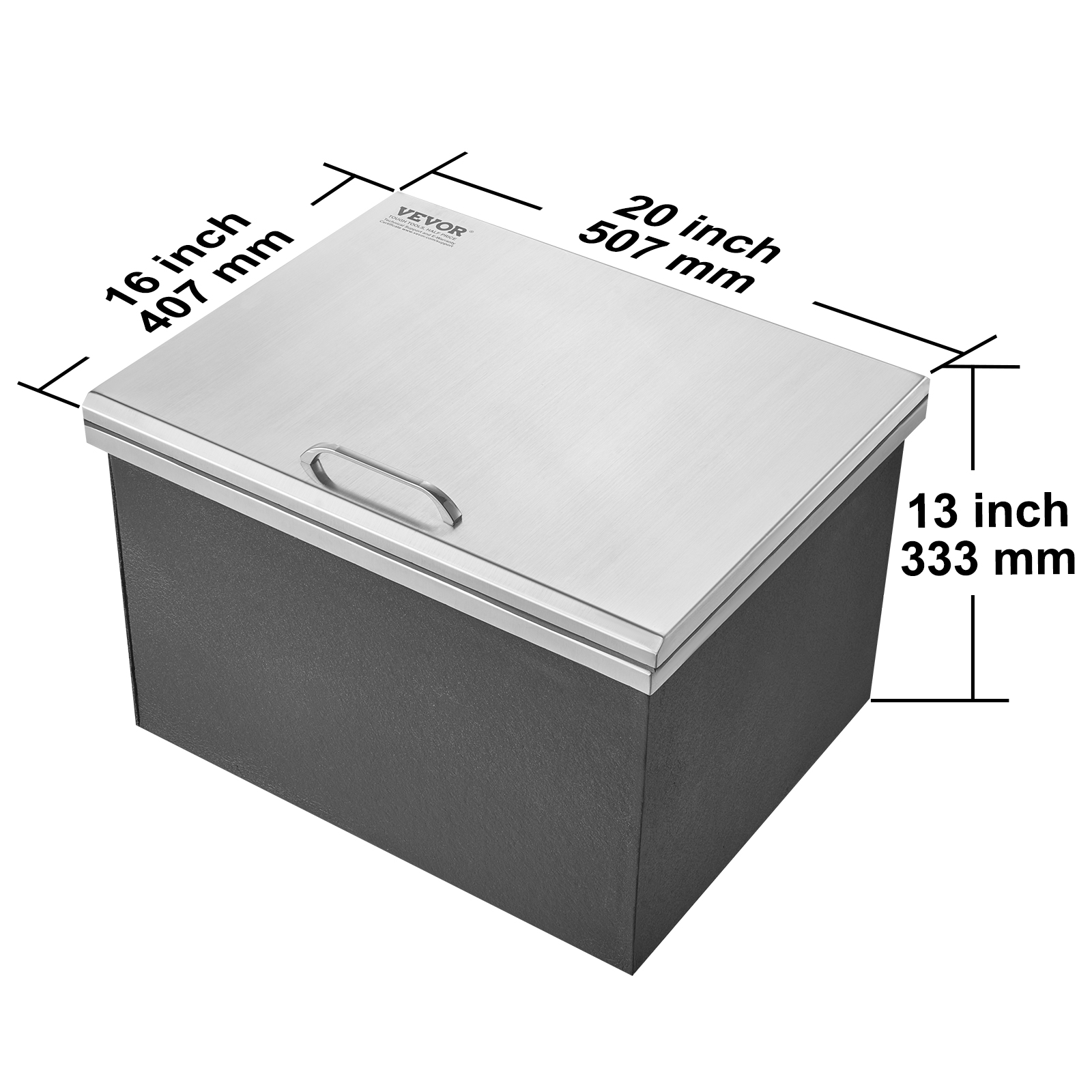 VEVOR Drop in Ice Chest, 20"L x 16"W x 13"H Stainless Steel Ice Cooler, Commercial Ice Bin with Hinged Cover, 40 qt Outdoor Kitchen Ice Bar, Drain-pipe and Drain Plug Included, for Cold Wine Beer