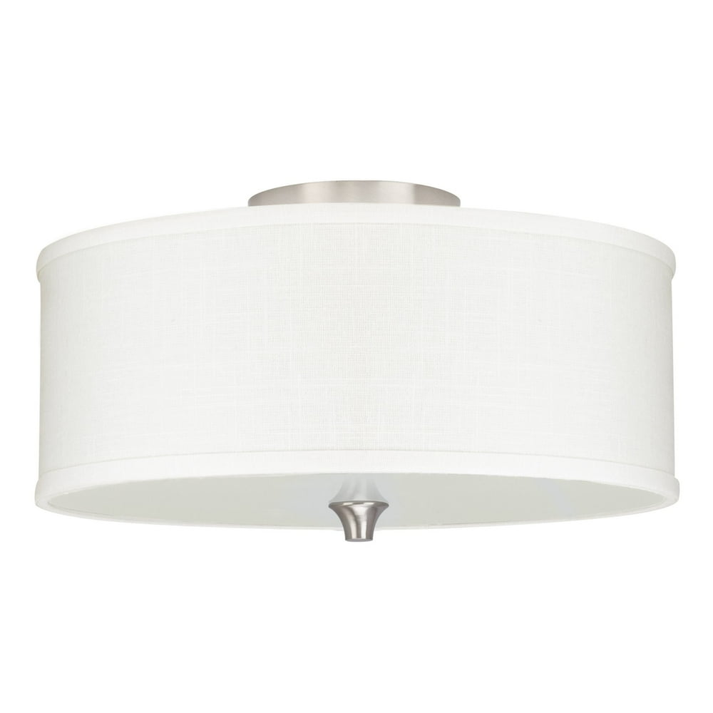 Revel Newport 14" 2Light SemiFlush Mount Ceiling Light + White Linen Drum Shade, Brushed