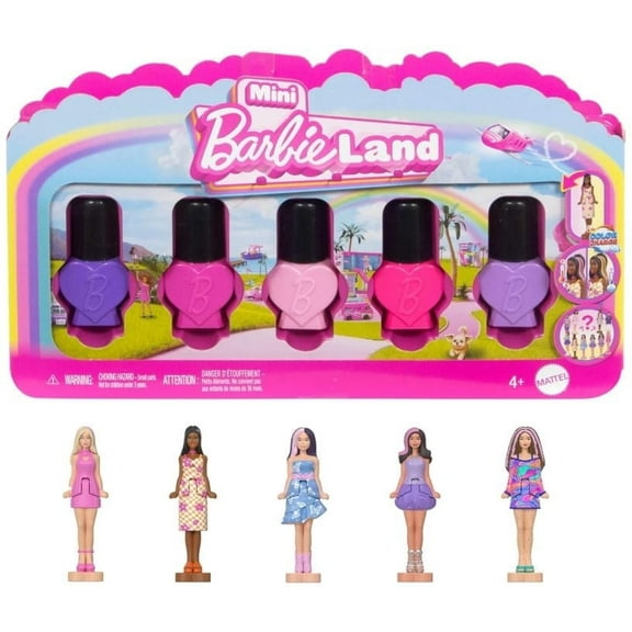 Barbie Mini Barbie Land 5-Pack Fashionistas Dolls, 1.5-inch Mini Dolls in “Nail Polish” Containers, Instant Collection & Surprise Reveals (Styles May Vary)