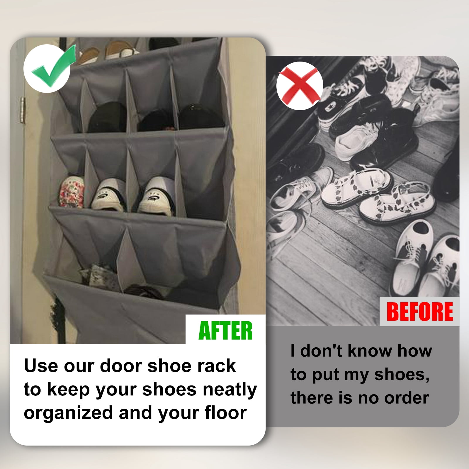 RYANSTAR RACING 2Pcs Over Door Shoe Organizer, 14 Deep Pockets, Hanging Shoe Rack Storage for Wall, Door & Closet,Gray Shoe Holder, Closet Organizers & Storage