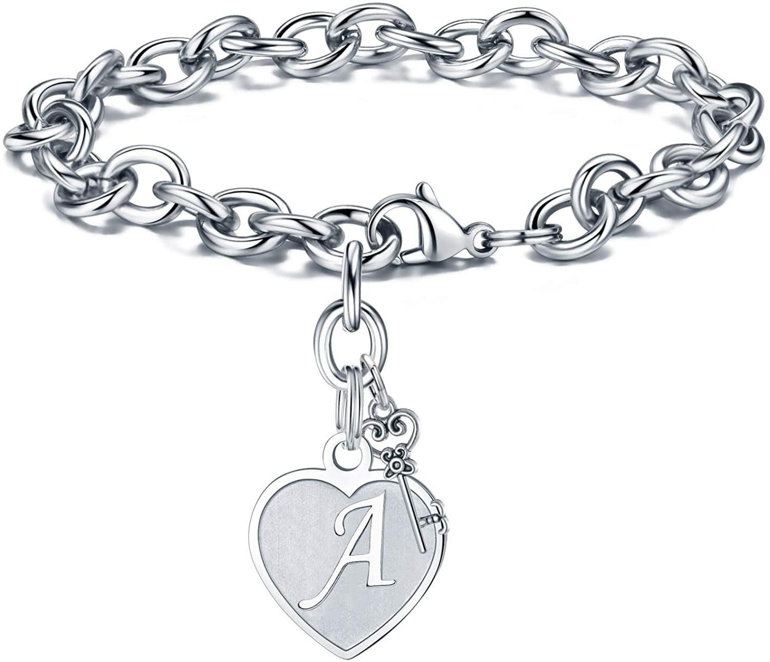 Heart Initial Bracelets for Women Gifts - Engraved 26 Letters Initial  Charms Bracelet Stainless Steel Bracelet Birthday Christmas Jewelry Gift  for