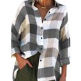 thumbnail image 1 of Camisa de manga larga a cuadros de bloque de color de blusa de mujer FleinngHoz JD710495449, 1 of 2