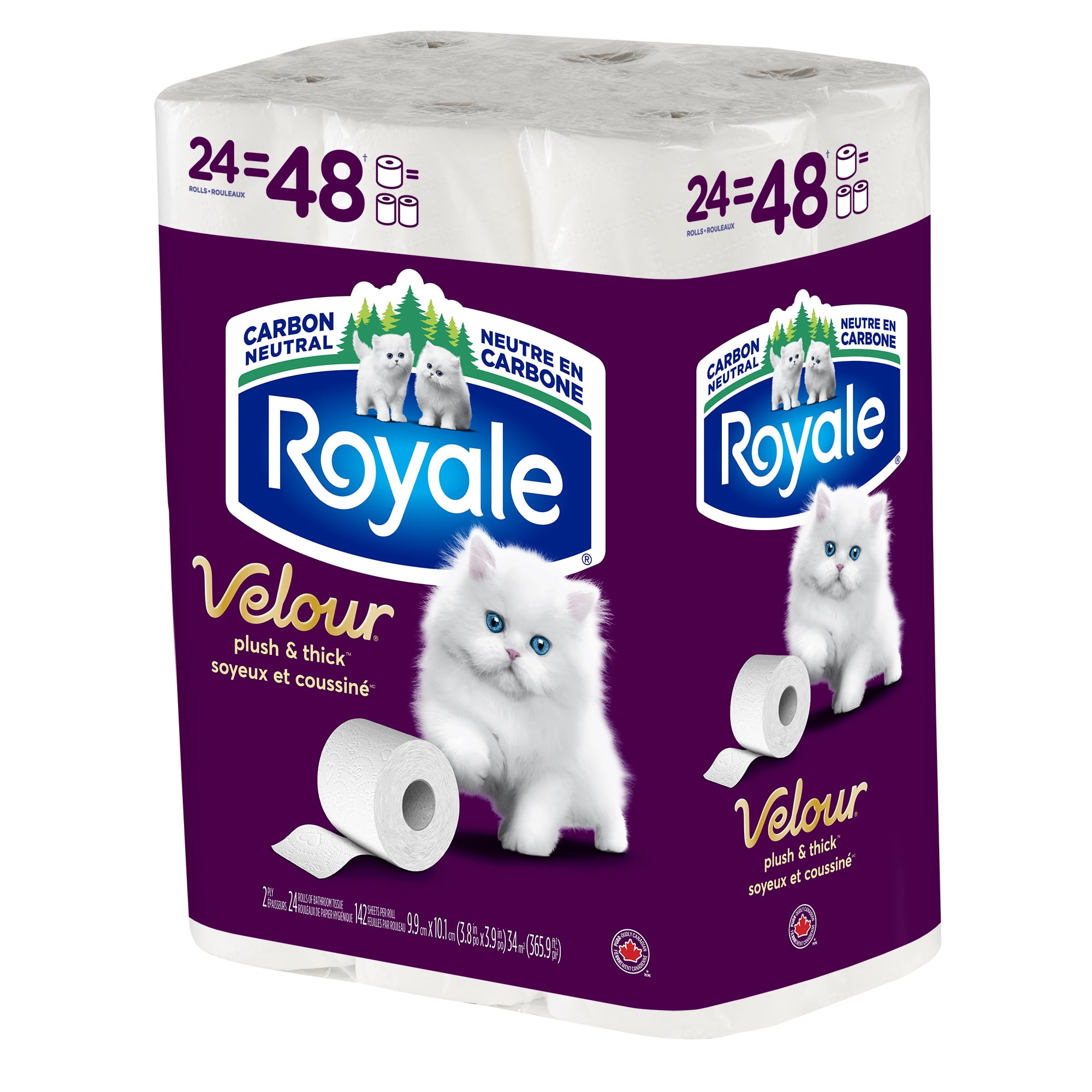 Royale Velour, 2 Ply Toilet Paper, 24 Equal 48 Bathroom Tissue Rolls