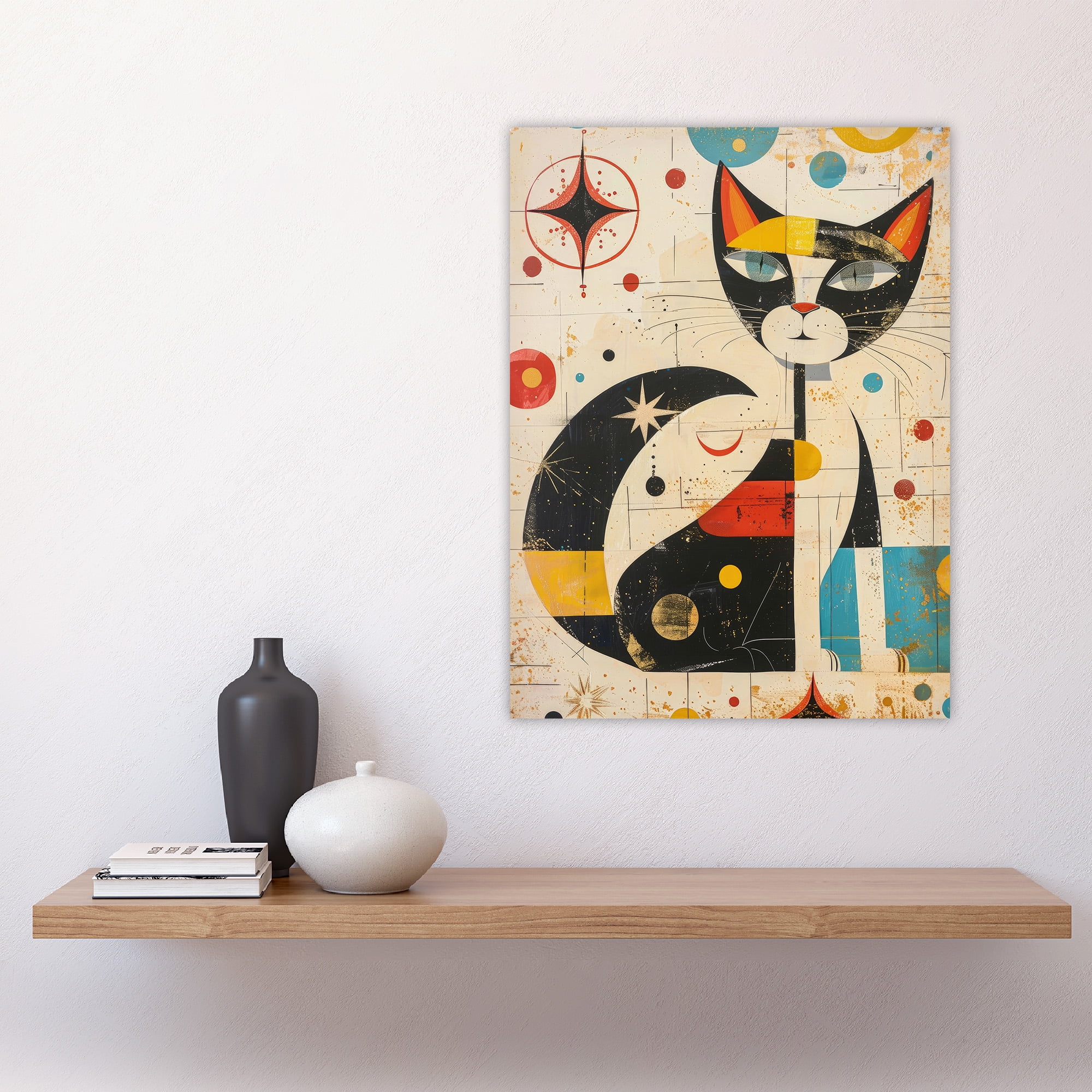 希少 Contemporary Art Artery8 Abstract Mid Century Modern Atomic Cat Lover For