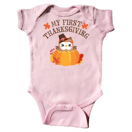 

Inktastic My 1st Thanksgiving Cute Owl in Pumpkin Gift Baby Boy or Baby Girl Bodysuit