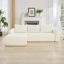 DOMICARE 103" Boneless Corduroy L-Shaped Modular Sectional Sofa with Chaise Lounge, Deep Seat 3-Seat Couch, No Assembly, Configurable Sectional, White