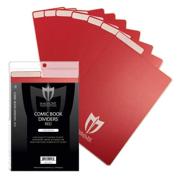 25ct Max Protection Comic Book Dividers with Innovative Flex Fold Tabs, Red