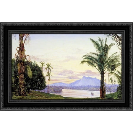 View of Matang and River, Sarawak, Borneo 24x17 Black Ornate Wood Framed Canvas Art by North, Marianne
