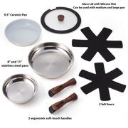 Ergo Chef Pro Series 8pc Smart Pan Set, Removable Handles, Space Saving Nesting, Electric, Gas & Induction Cooking, RVs & Camping, Stainless Steel & Ceramic w/ Glass Lid