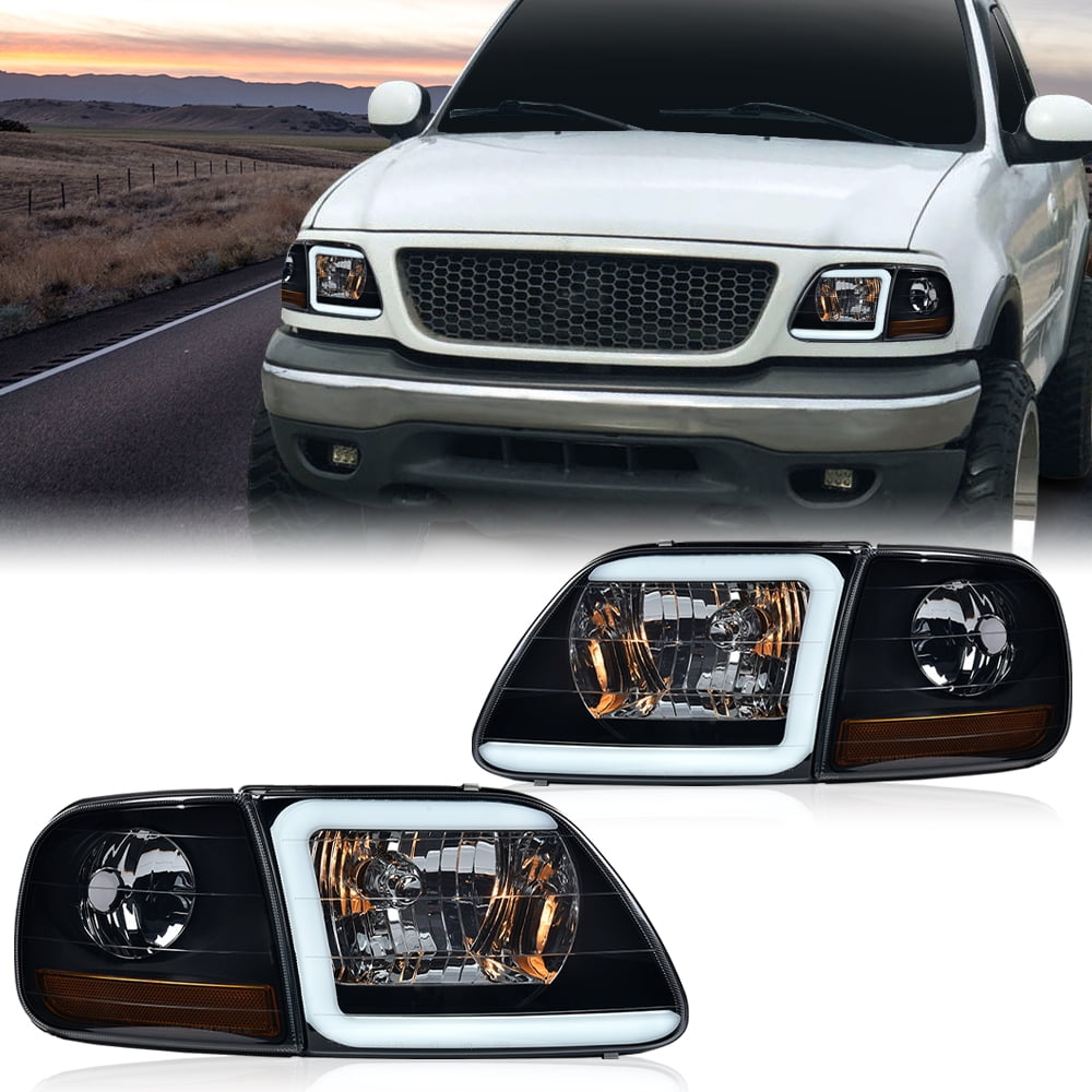 PIT66 LED Headlights Headlamps Black/Smoked Fit for 1998-2003 F150/1997-2002 Ford Expedition/1997-1999 F250