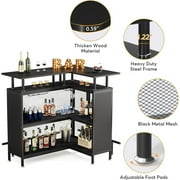 Tribesigns L-Shaped Liquor Bar Table with Stemware Racks and 2-Tier Shelves Corner Mini Bar Cabinet Coffee Bar Table