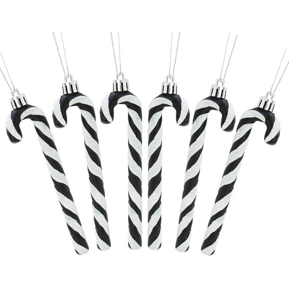 Christmas Concepts Pack of 6-13cm Glitter Candy Cane Christmas Tree Decorations/Ornaments (Black & White)