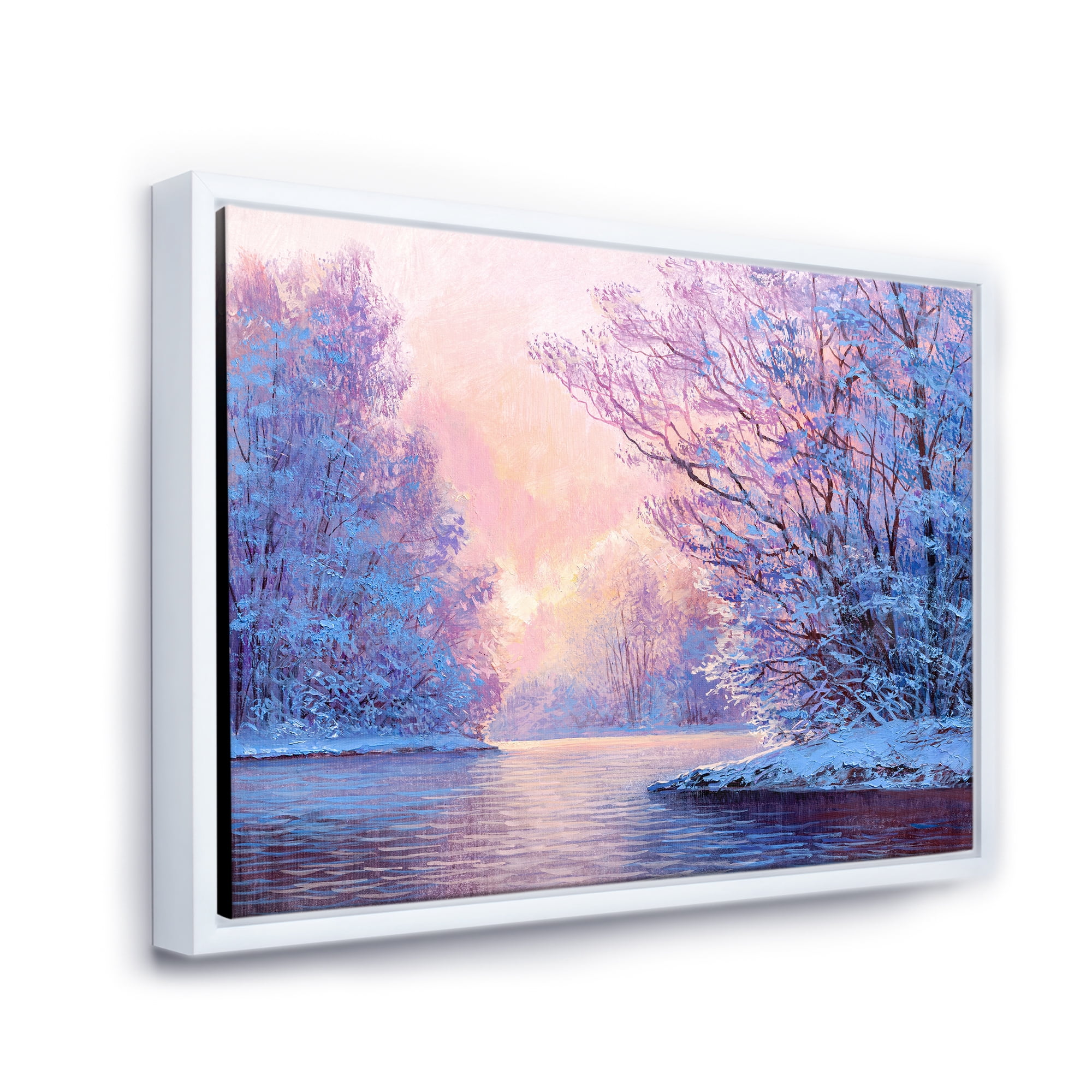 The River Original With Winter Landscape 32 in x 16 in Framed Photography Canvas Art Print, by Designart