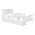 thumbnail image 4 of Twin Size Wooden Platform Bed with Guardrails on Both Sides,Bed Frame with Two Storage Drawers,Solid Wood Slats Support,White, 4 of 9