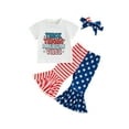thumbnail image 2 of Aojekbee Baby Girl 4th of July Outfits Short Sleeve T-Shirt + Flare Pants + Headband Set Toddler Clothes, 2 of 10