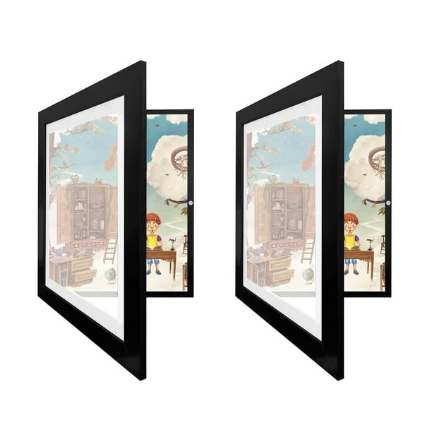 Marcos de fotos, 2 piezas. Imágenes intercambiables abiertas frente a un marco de arte infantil. El más grande. Tamaño A4. Para trabajos técnicos, manualidades y dibujos. Marco de fotos de 8,3 x 11,8