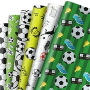 12 Sheets Football PresNok Wrapping Paper - Soccer Themed Gift Wrap for Birthday, Sports Events - Soccer balls, Sneakers, Trophies Print Wrapping Paper for Fans & Parties, 19.7"x27.6"