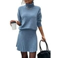 thumbnail image 2 of Womens Sweater Skirt Sets 2 Piece Outfits Ribbed Knit Mock Neck Sweater Pullovers A Line Mini Skirt Set Blue S, 2 of 8