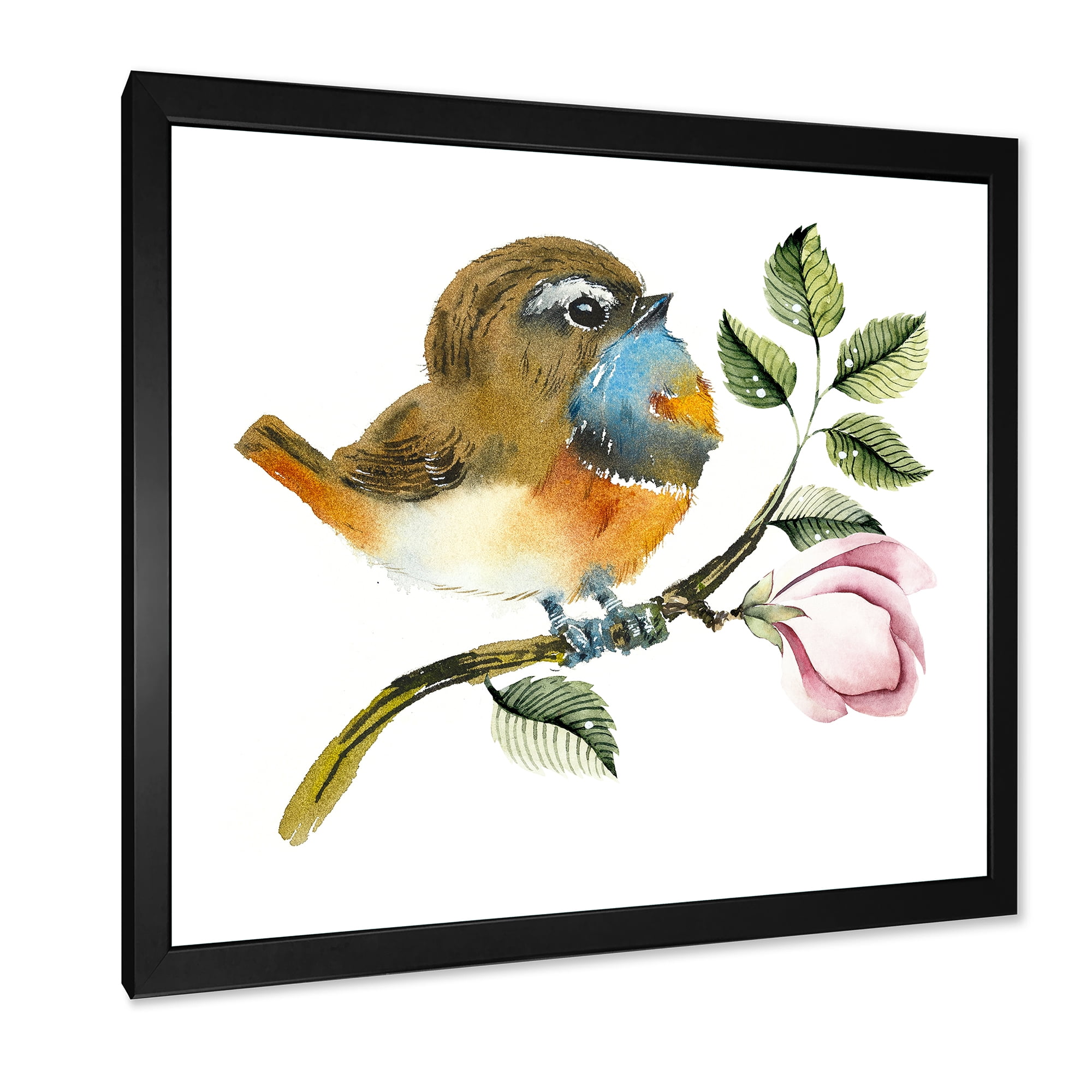 Designart 'Bluethroat Bird Sitting On A Branch' Traditional Framed Art Print