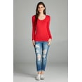 thumbnail image 4 of Emmalise Women's Plain Basic Cotton Spandex Scoop Neck Long Sleeve T Shirt -Red, 2XL, 4 of 5