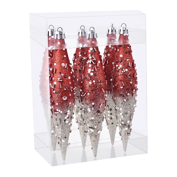 6 Adornos Navideños Colgantes en Forma de Gota, Decoración para Árbol de Navidad, Manualidades, Reutilizables, Regalo Champán rojo