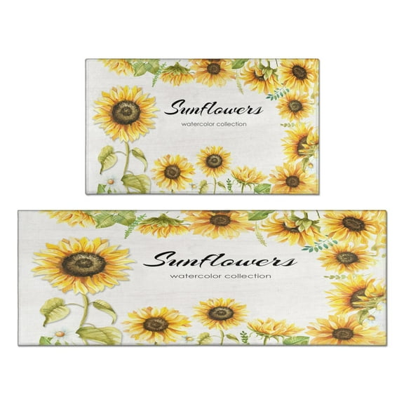 Kitchen Rugs and Mats Non Skid Washable Sunflower Pattern Kitchen Mat and Rug Set,Floor Cushion Waterproof Rug,Rubber Backed Area Rugs for Kitchen Laundry
