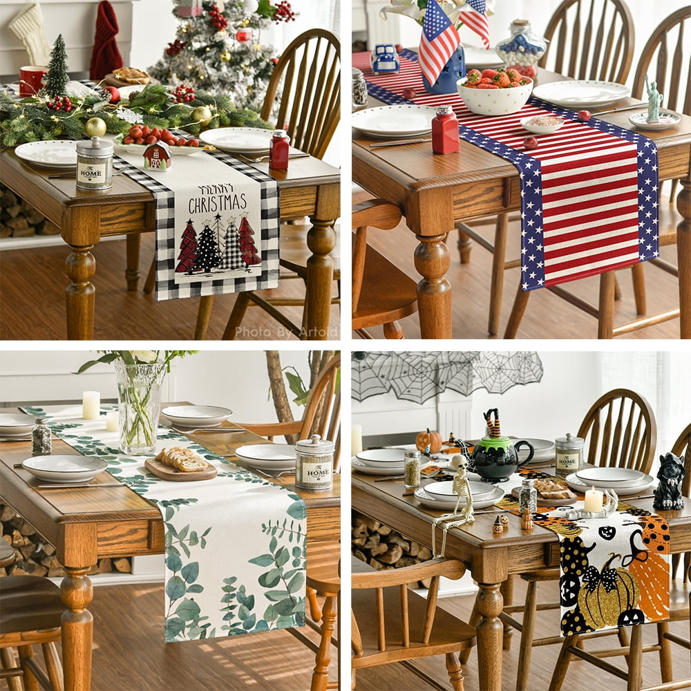 Smile All Seasons Seasonal Decorative Set of 12 Table Runner Clearance for Dining Table 13 x 72 Inch, Farmhouse Kitchen Dining Room Decoration