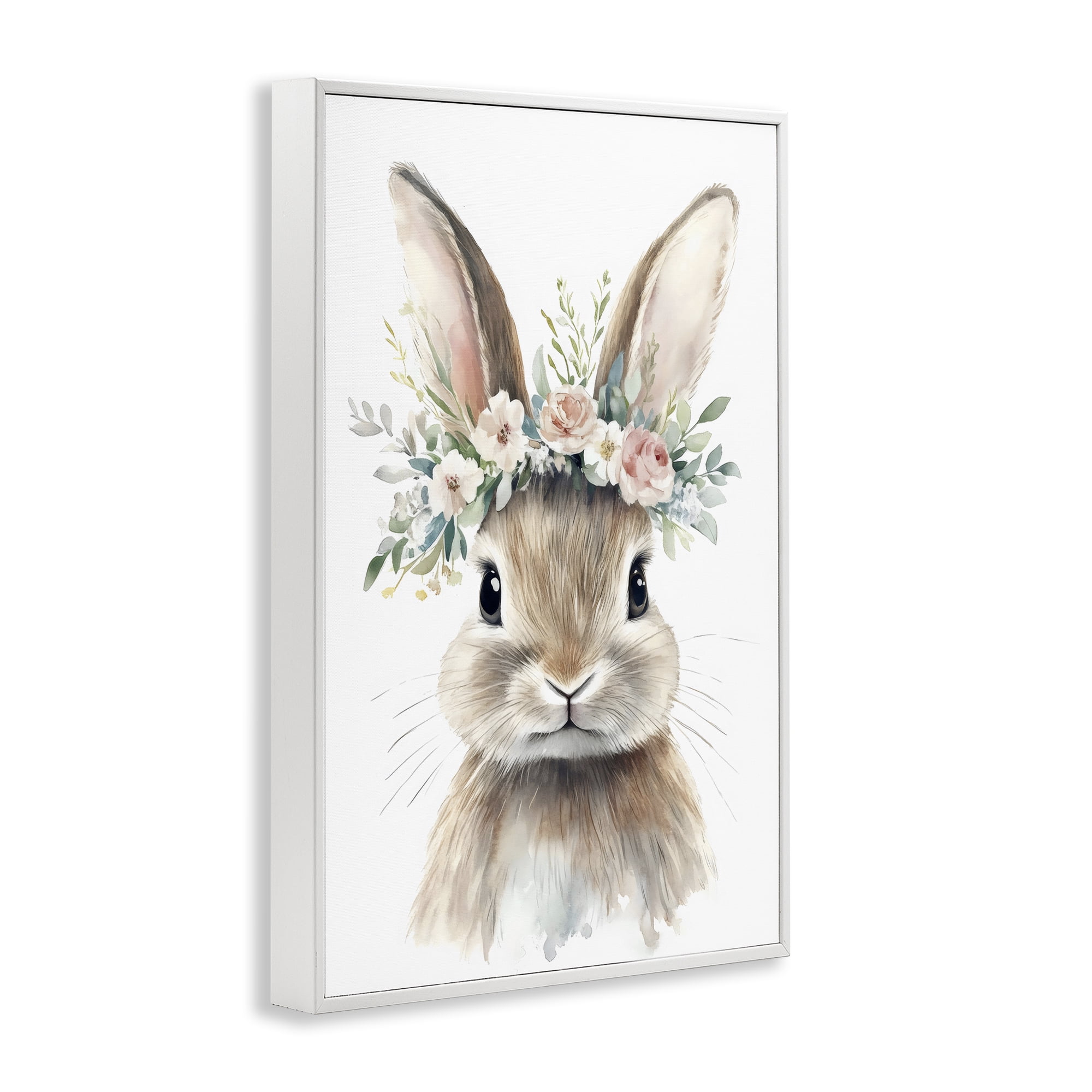 Stupell Industries Flower Adorned Baby Rabbit White Framed Giclee Art, design by Creative Studio