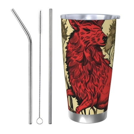 

Goofa Mythical Red Stag Illustration for 20 oz Skinny Tumbler Stainless Steel Coffee Mug Slim Vacuum Insulated Travel Cup Car Cup-Straw Three-piece Set