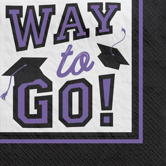 Way to GO Your School Graduation Beverage Napkins Purple (40ct)