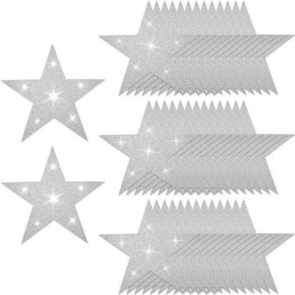 50Pcs 6 Inch Silver Glitter Stars Cutouts Large Cardboard Glitter Stars Double Printed Paper Five Star Cutouts Decoration Supplies for Bulletin Board Stars Birthday Wall Party Home Decor for diy