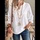 thumbnail image 4 of Blusa de Verano con Cuello Entallado y Mangas 3/4 con Bordado de Ojales para Mujer XL, 4 of 6