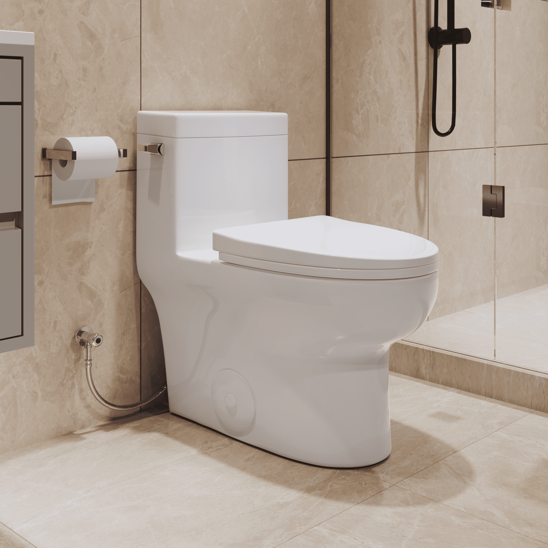 HOROW One Piece Elongated Toilet with Left-Hand Trip Lever, Soft Closing Seat,High Efficiency 1.28 GPF,12'' Rough-In