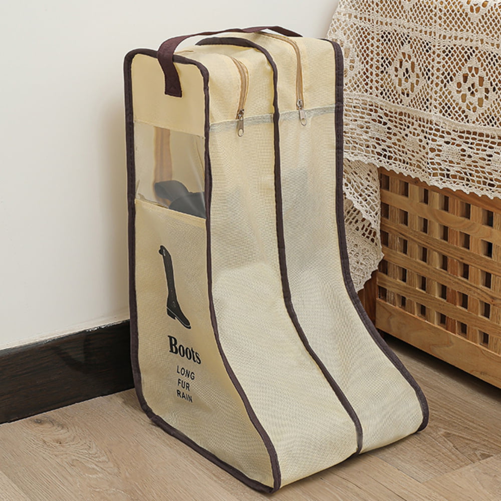 Beige-L Boots Shoes Storage Zip Bag Non-Woven Dust Proof Case Home Travel Portable Organizer