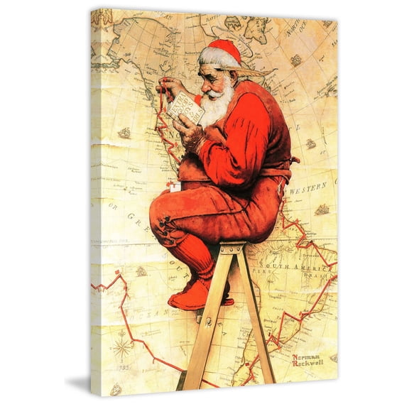 Marmont Hill "Santa at the Map" by Norman Rockwell Painting Print on Canvas