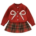 thumbnail image 4 of CAIVO Kids Outfit Sets Girls Cardigan Long Sleeve O-Neck Sweater Bow Sequin Plaid Skirt Boho Clothes Sets, 4 of 4