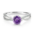 thumbnail image 2 of Gem Stone King 1.08 Cttw Purple Amethyst and White Moissanite Engagement Ring for Women in 925 Sterling | Round 6MM (Size 9), 2 of 4