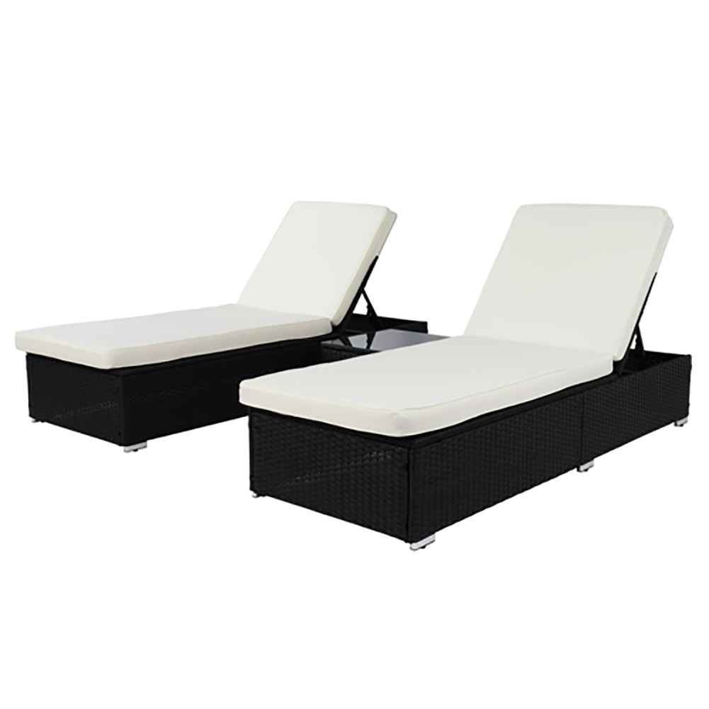 Kepooman Outdoor Garden Chaise Lounge Set, Adjustable Rattan Patio Reclining, Lounge Chairs with Table for Beach Pool, Set of 3 - image 3 of 10