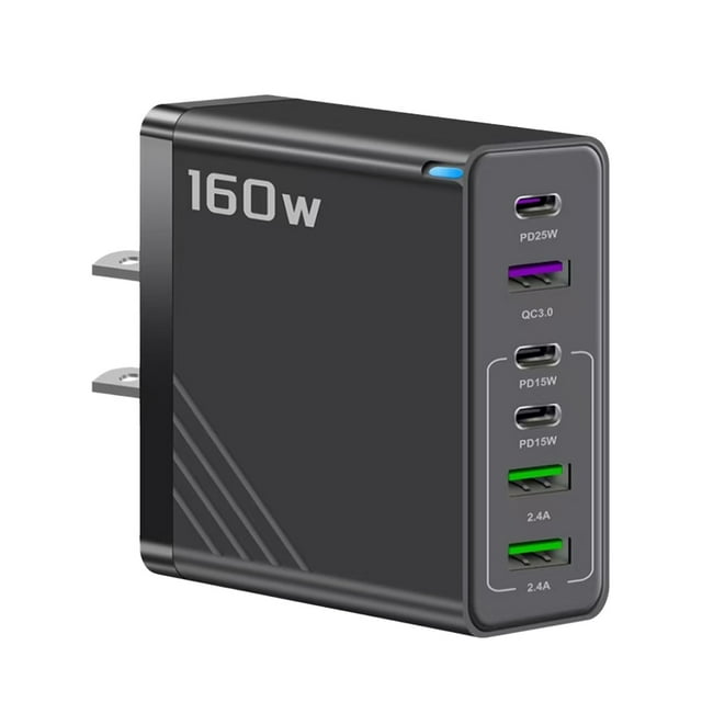 Us Standard Charger Black 160W Fast Charger 3U+3C Six Port Power Adapter Safety Protection Overheat Prevention For Phones Tablets Devices Charging Hub Power Station B-335 Black