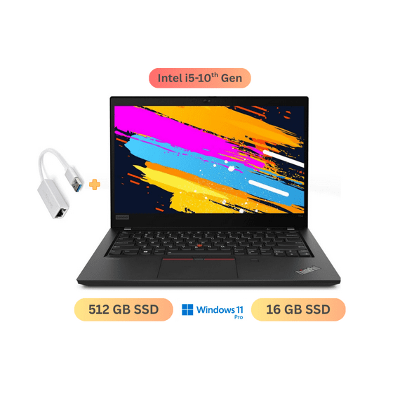 Lenovo ThinkPad T14 Gen 1 20S00039US 14" Laptop, Intel Core i5-10210U, 16 GB RAM, 512GB SSD, Windows 11 Pro, Black - Refurbished (Good)