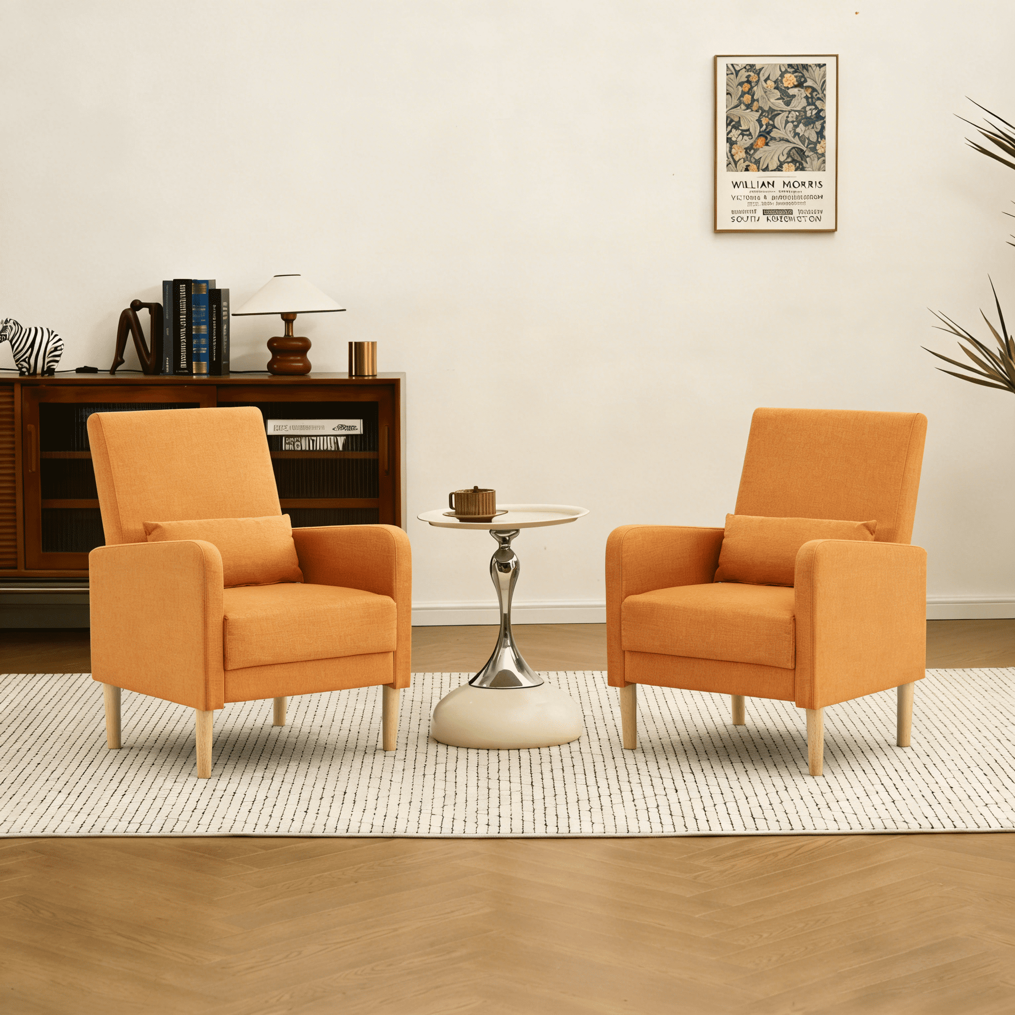 Gewnee 26.5"Wide Modern Armchair Set of 2,Compact Comfy Reading Chair with Solid Wood Frame & Pillow,Small Lounge Chairs for Living Room,Bedroom,Easy Assembly,Orange