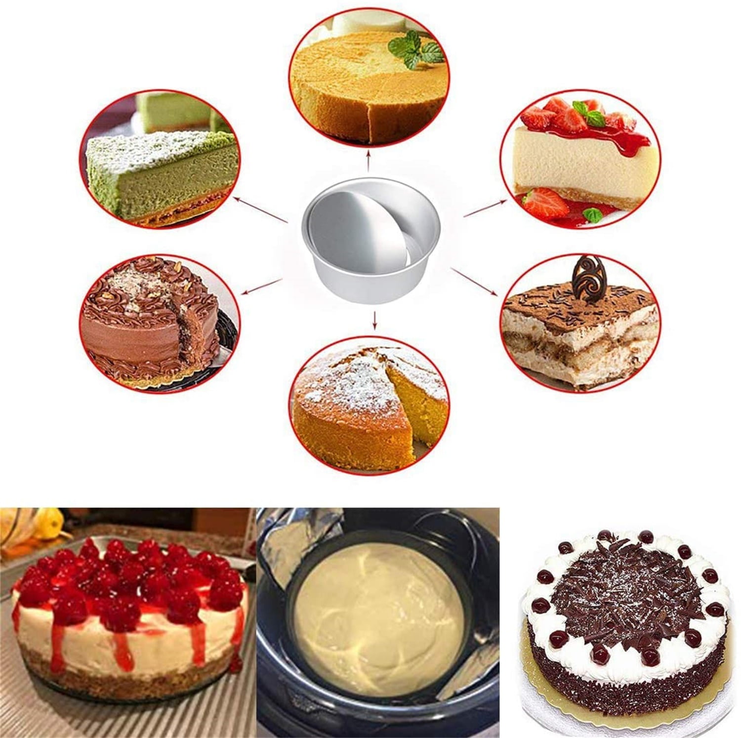 Kepooman Kitchen Non-stick Aluminum Round Cheesecake Mold with Removable Bottom, Set of 2, Silver Kepooman Kitchen Non-stick Aluminum Round Cheesecake Mold with Removable Bottom, Set of 2, Silver