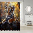 thumbnail image 2 of Manfei Kawaii Jungle Tiger Shower Curtain 72Wx72L, Cartoon Wildlife Bathroom Curtain, Dark Brown Orange, 2 of 5