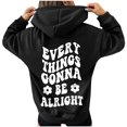 thumbnail image 2 of IROINNID Women's Long Sleeve Hoodie Mid-Length Graphic Prints Stylish Sweatshirts Drawstring Tops With Pocket, Black, 2 of 7