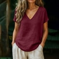thumbnail image 2 of MEICHEN Linen Shirts for Women Casual Cotton Spring Tops V Neck Summer Short Sleeve Shirt Vacation Casual Clothing, 2 of 8