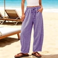 thumbnail image 5 of hoksml Women's Gingham Wide Leg Pants Drawstring Elastic Waist Plaid Lounge Trousers with Pockets for Lounge Daily Casual Wear, 5 of 7