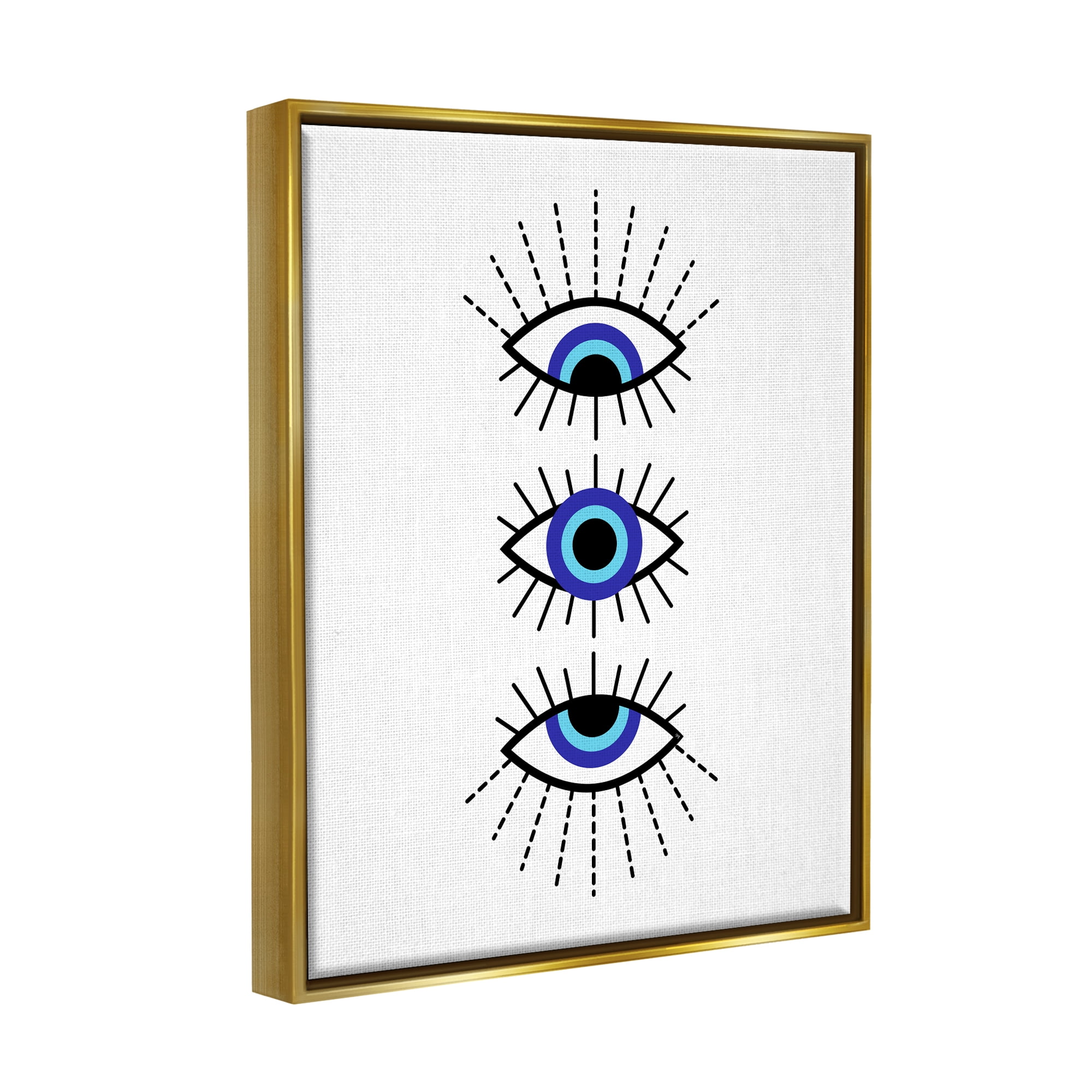 Stupell Industries Three Evil Eyes Pattern Abstract Painting Gold Floater Framed Canvas Art Print Wall Art, 25 x 31