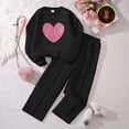thumbnail image 2 of XEGLSBU Baby Girl Outfits Short Sleeve Girls' Sweater Design Large Size Heart Pattern Long Sleeve Top and Pants Double Layer Black Size 10-11 Years, 2 of 9