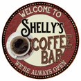 thumbnail image 1 of Shelly's Coffee Bar Round Metal Sign Kitchen Room Wall Decor 100140041296, 1 of 1